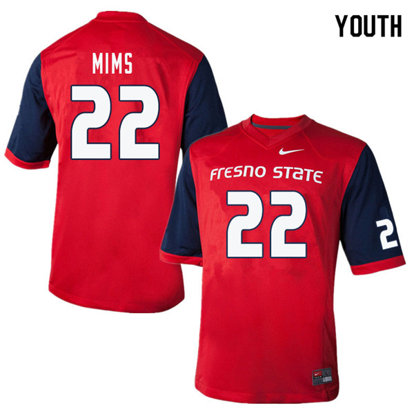 Youth #22 Jordan Mims Fresno State Bulldogs College Football Jerseys Sale-Red